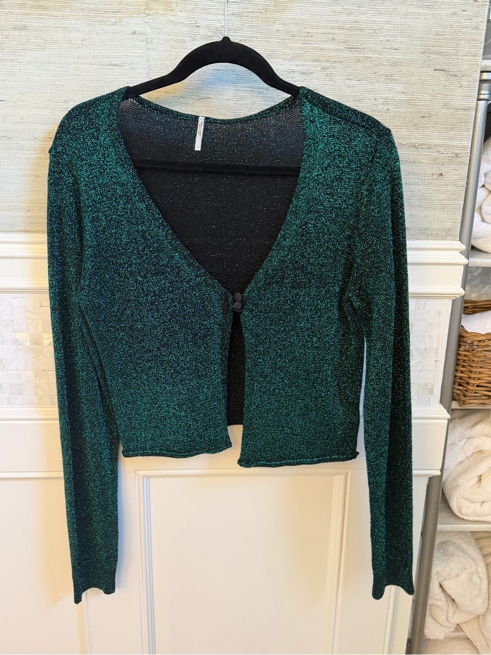Large free people emmaline metallic cardigan sweater sparkly green - Picture 3 of 15